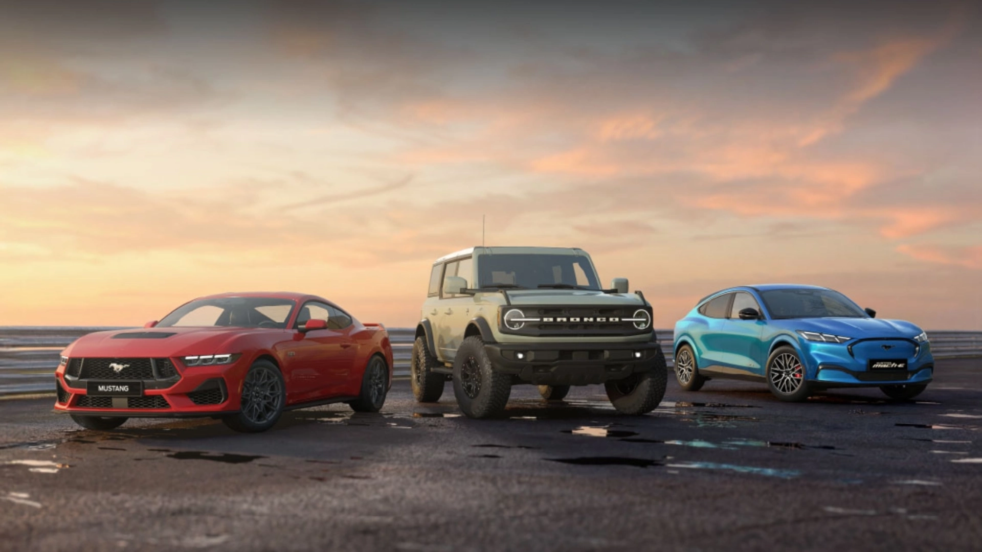 three cars red,green and blue facing in front